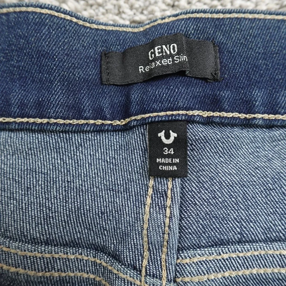 NEW True Religion Jeans Mens 34X32 Blue Denim Pants Geno Relaxed Slim‎ Straight